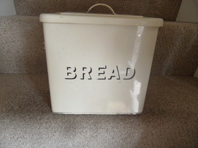 Vintage 30er 50er Jahre ? Emaille Brotkasten mit Deckel - creme/weiß Landhausküche