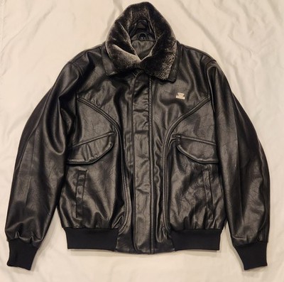 Emporio & Co Black Leather Jacket w/ Detachable Fur Collar Men's XL