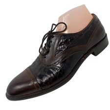 Johnston Murphy Men Cellini Oxford 9M Brown Leather Croc Embossed Italy Lace Up