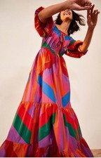 FARM Rio Off-Shoulder Amanda Stripes Maxi Dress. Size XS