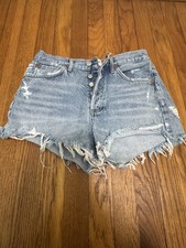 AGOLDE Parker Distressed Denim Shorts Size 25 High Rise Cut Off Button Fly Jean