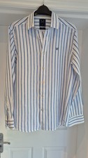 Crew Clothing Linen Shirt Medium Blue Striped Pattern Long Sleeve 