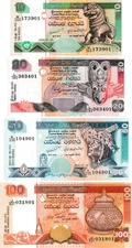 Sri Lanka Set (Set #2) 10 - 20 - 50 - 100 Rupees, 2001 - 2006, UNC, 4 note set