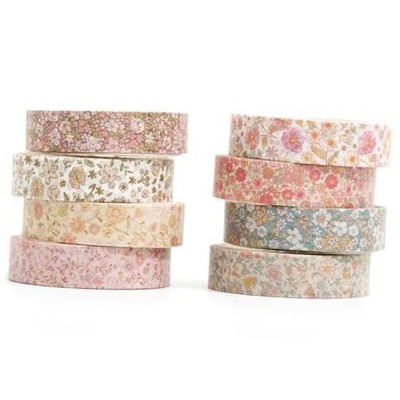 YUBX Vintage Washi Tape Set 8 Rolls Thin Retro Decorative Little Flowers