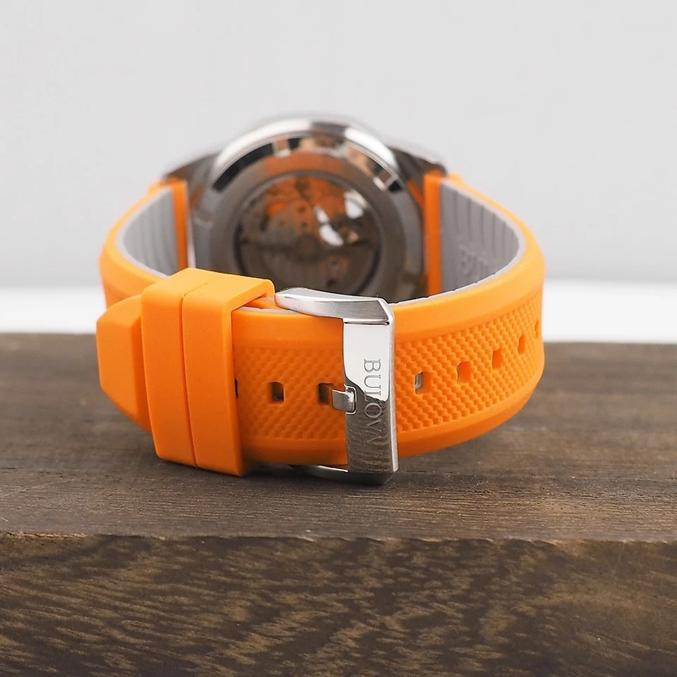 Bulova Men's Marine Star 98A226 Orange Silicone Strap Automatic Watch 45mm - Image 4 of 4