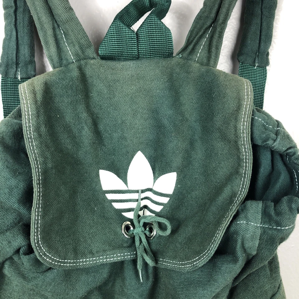 Rare VTG adidas 90s Green Backpack Vintage Logo, Tie Front, Cloth Bag - Image 2 of 4