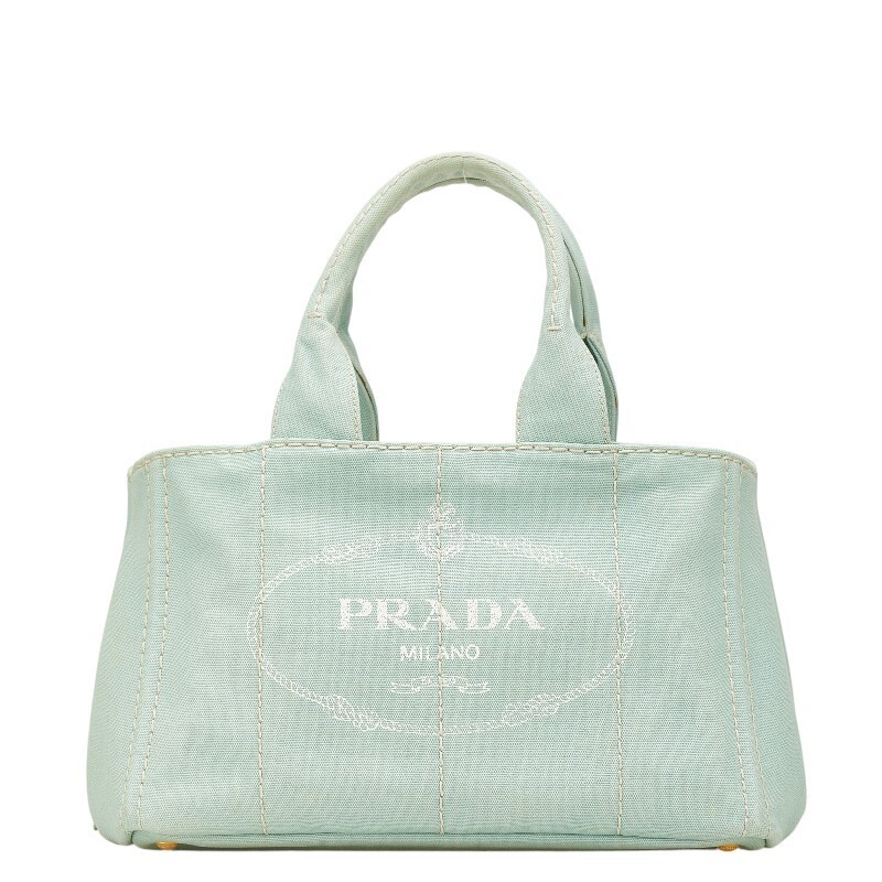 Prada Canapa Handbag Tote Bag Mint Green Canvas Ladies PRADA Used from japan