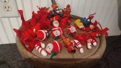 VTG Lot of 26 Assorted FLOCKED Small Christmas Ornaments