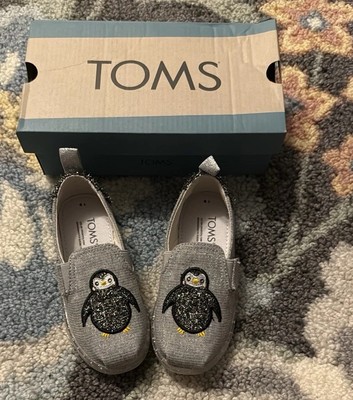 TOMS Alpargata Twin Gore  Drizzle Grey Penguin/Metallic Crosshatch Toddler SZ 9T