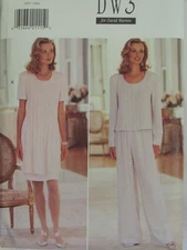 BUTTERICK 3897 Misses Pin-Tuck Dress/Top & Wide-Leg Pants PATTERN 8-10/12-14 UC
