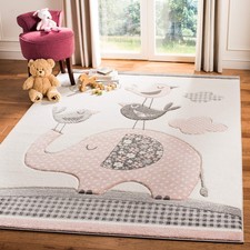 Carousel Collection Accent Rug - 4' x 6', Pink & Ivory, Animal Design, Non-Sh...