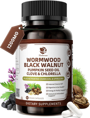Lukaree Wormwood Black Walnut Cleanse for Human 1200mg   Ultra Gut Cleanse & Dig