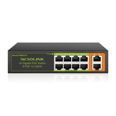 10-Port Gigabit PoE+ Switch, 8 PoE+ 120W, 2 Uplink, 1000Mbps, Unmanaged, Metal