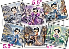 6 XL Card Toppers 5.5" BETTY BOOP PARIS Fashion MIXED COL Card Making/Tags FLAT