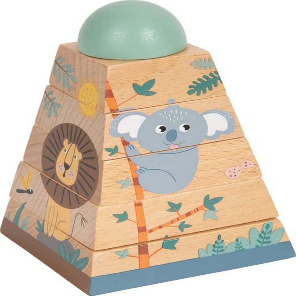 Small Foot Stacking Tower Safari, Motor Skills Toy with Animal Pictures, for Chi