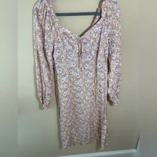 As U wish Dress floral sleeves tie bust midi  cottagecore Size XL