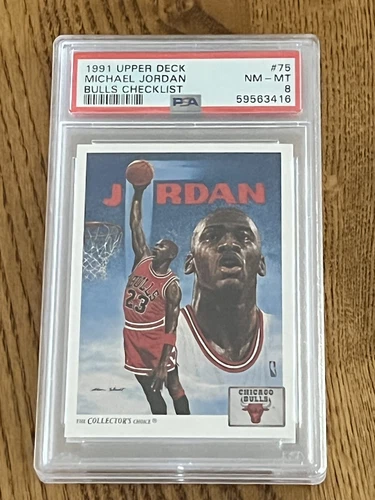 PSA 8 BASKETBALL CARD 1991 UPPER DECK MICHAEL JORDAN HOF 75 BULLS CHECKLIST