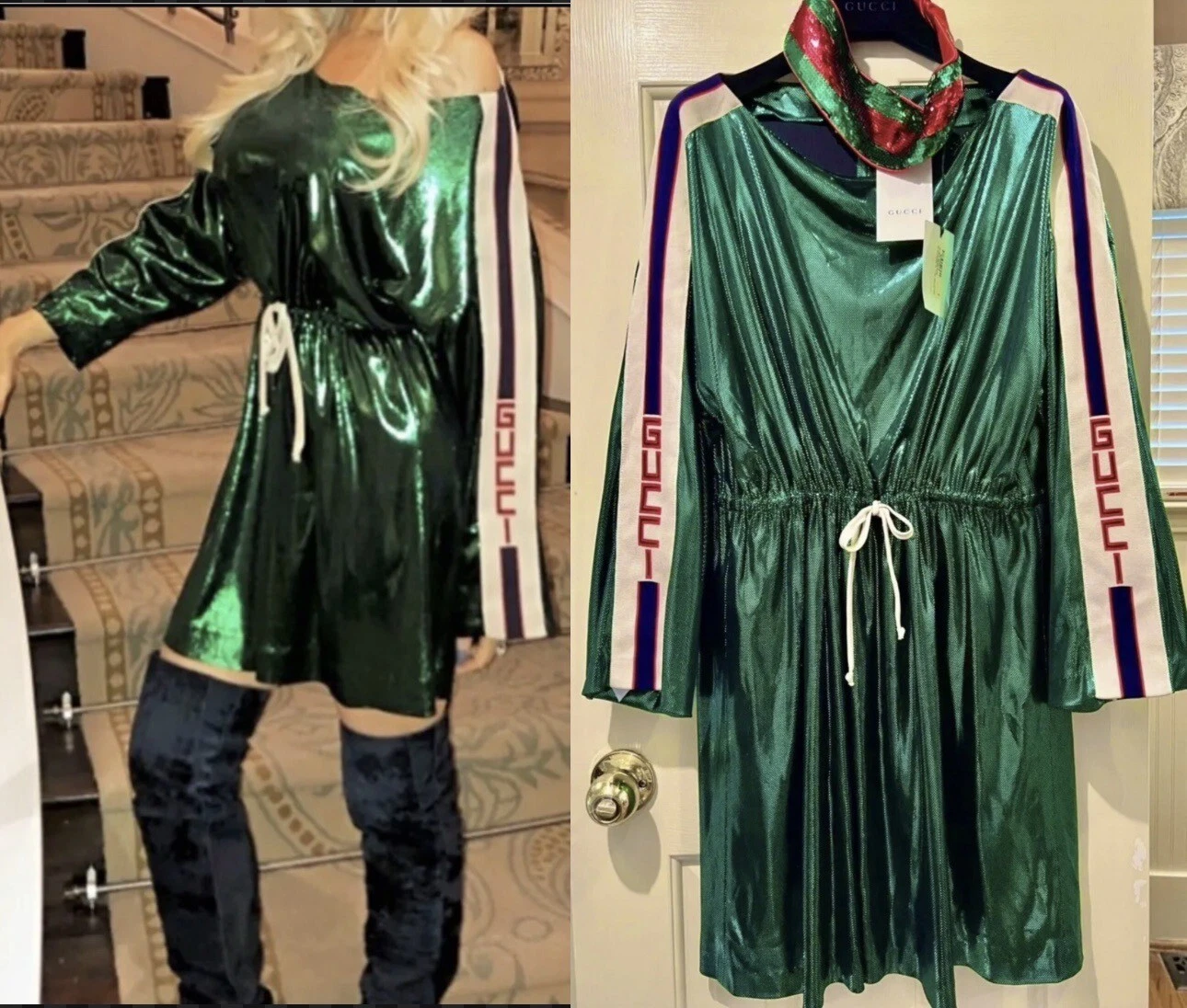 Robe veste neuve Gucci 2019 vert brillant mini logo GG 38 40 42 44 2 4 6 8 S M L