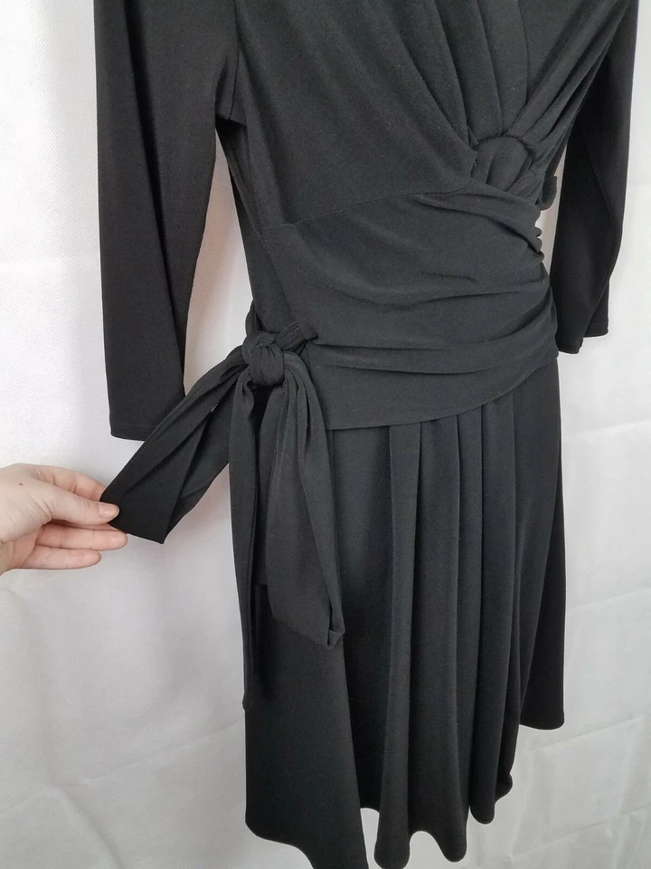 Antonio Melani Draped Ruched Blouson Shift Dress Slinky Surplice Black Sz M Med - Image 2 of 4