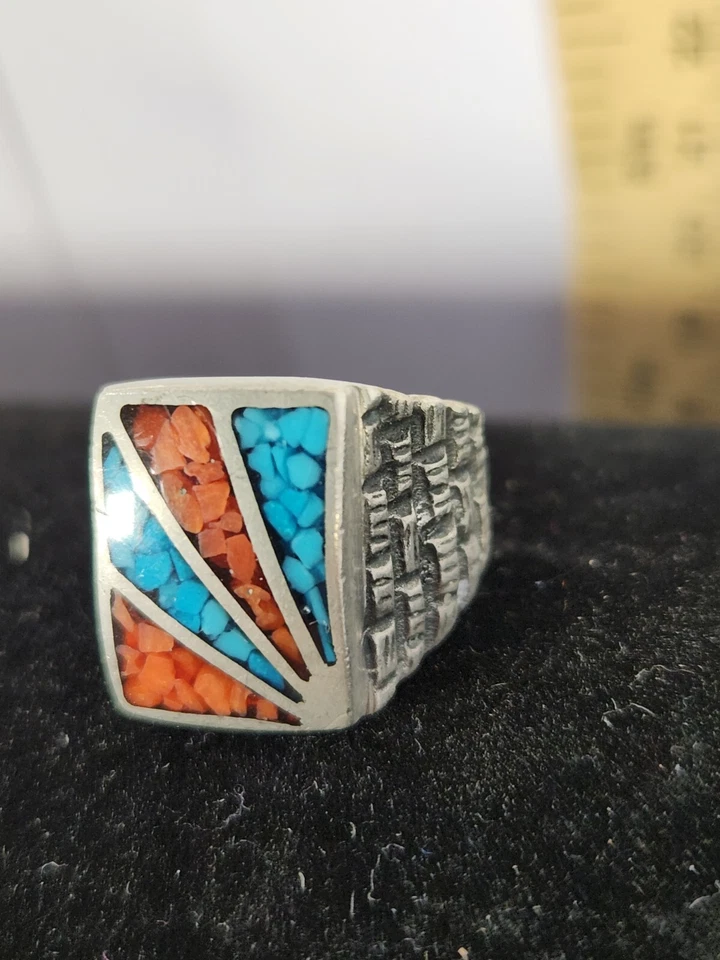 Anillo de colección "Casting On Parade" con incrustación de turquesa del suroeste para hombre-estaño/firmado Foto 3 de 4