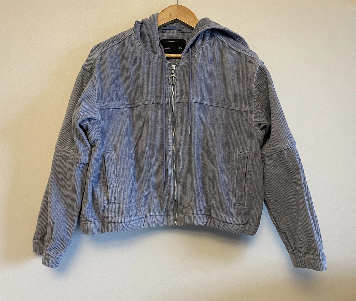 SUPRE Girls oversized blue corduroy full zip jacket cotton hood