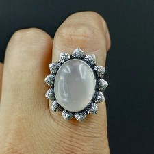 Natural Rose Quartz Oval Gemstone 925 Sterling Silver Ring Size-8 US
