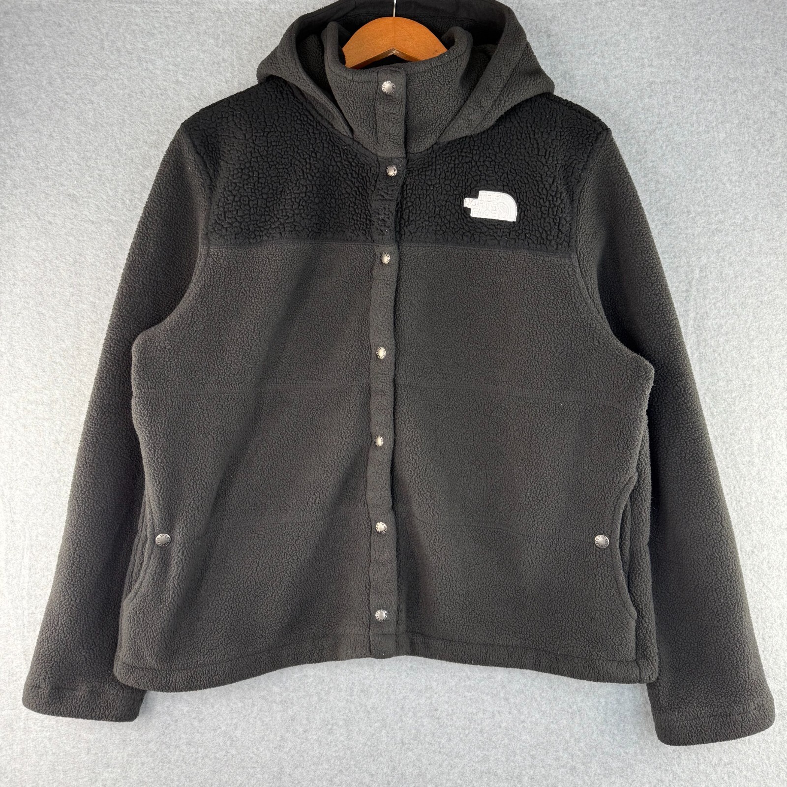 North Face Womens XL Black Gemma Fleece Hooded Snap-Up Jacket