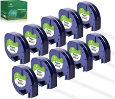 10PK Replace Dymo LetraTag Refill 91330 White Paper Label Tape 12mm 4m LT-100H