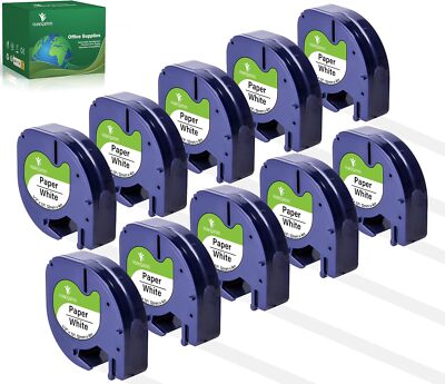 10PK DYMO LetraTag Tape Refills 91330 12mm Compatible for LT-100H White Paper