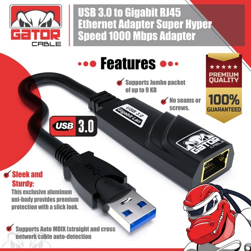 USB 3.0 Gigabit Ethernet LAN RJ45 1000Mbps Network Adapter For Windows PC Mac - Afbeelding 2 van 13