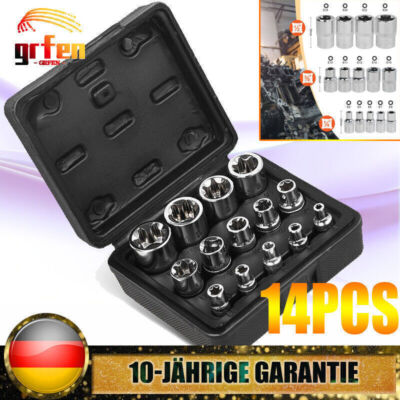 14PCS Vielzahn Nuss Set Steckschlüssel Satz E4-E24 Nusskasten Stecknuss Nüsse