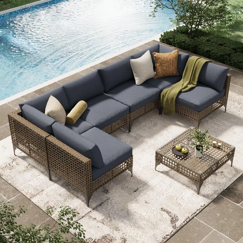 7-Piece Patio Outdoor Furniture Set, Boho Outdoor Sectional Furniture Sofa Set