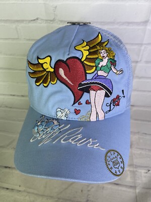 Ed Hardy アリス刺繍キャップ Cliff Raven Artwear Pinup Ed Hardy Tattoo Embroidered Mesh Back