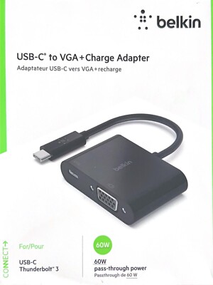 Belkin USB-C to VGA Adapter monitor TV + 60w Charge Thunderbolt - (Open Box)