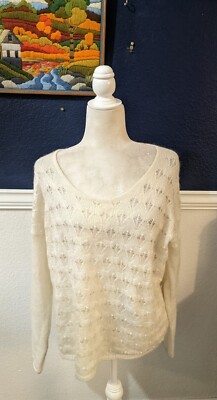Ekyog Cream Knit Long Sleeve Pullover Semi Sheer Sweater Mohair Silk Sz Medium M