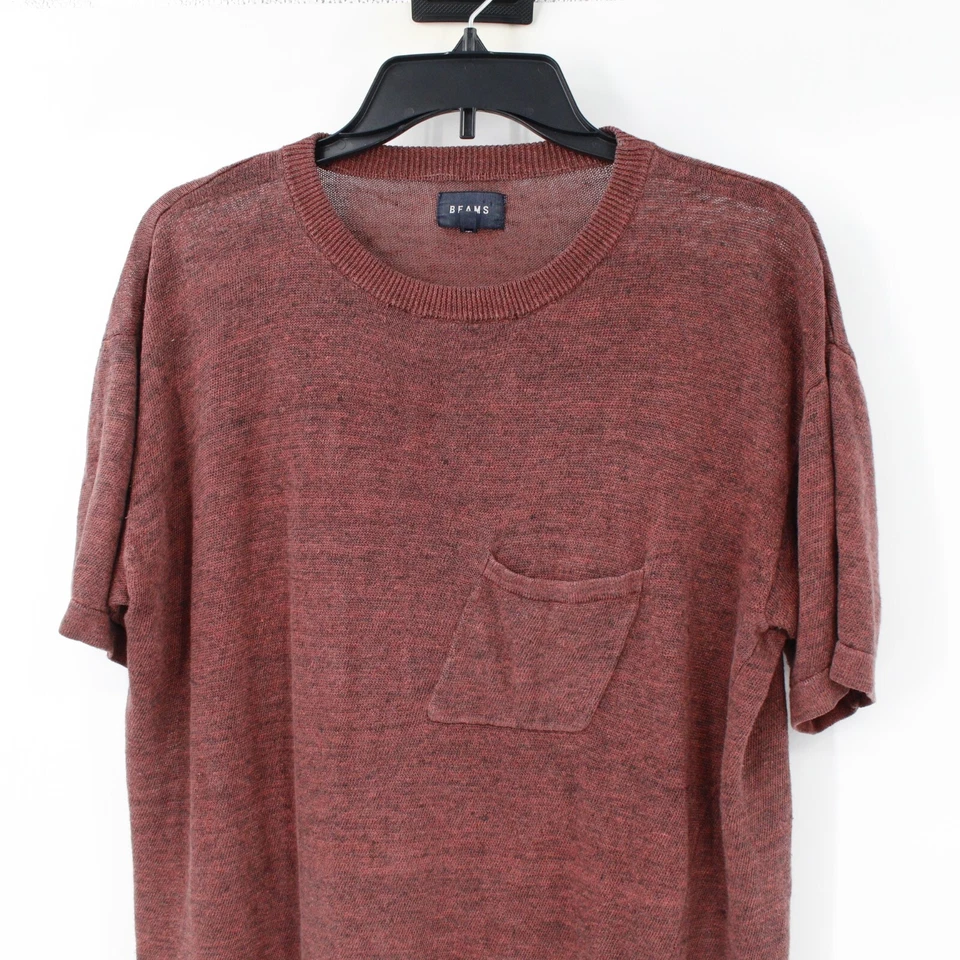 Camisa Beams Hombre Pequeña Mezcla Lino Manga Corta Un Bolsillo Relajado Cuadrado Cuello Redondo Foto 2 de 4