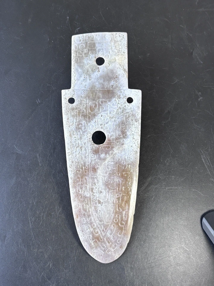 Espada de jade antiga chinesa esculpida em jade Ge adaga-machado - Imagem 2 de 4