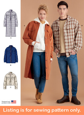 SEWING PATTERN Sew Mens Womens Clothes Clothing - Shacket Shirt-Jacket ...