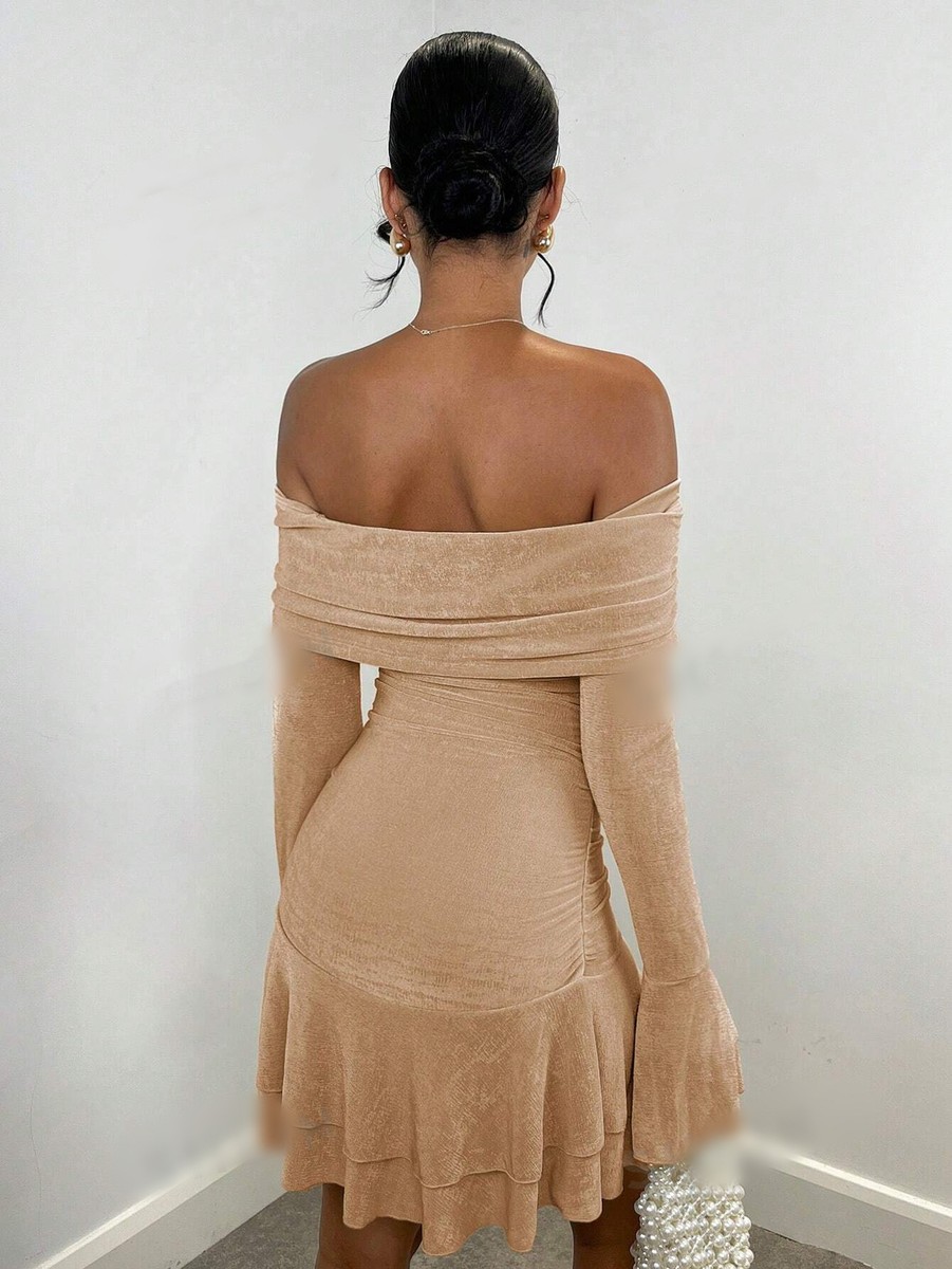 Women Off Shoulder Flare Sleeve Ruffle Hem Dress,Brunch Women Outfit,Fall Women | eBay Women Off Shoulder Flare Sleeve Ruffle Hem Dress,Brunch Women Outfit,Fall Women | eBay