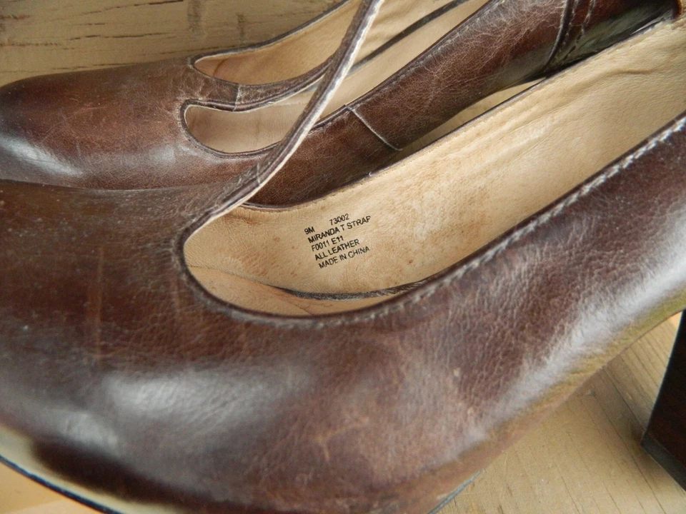 De Colección Zapatos Frye Tacón Miranda Correa en T Cuero 9 M Hippie Mod Festival Boho Foto 2 de 4