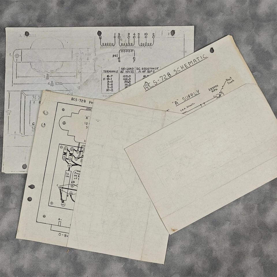 Vintage RCS-728 Tube Radio Supply Original Hand-Drawn & Printed Schematics Lot - Image 3 of 4