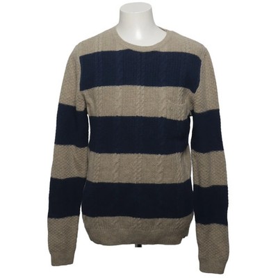 Elvine, Strickpullover, Größe: L, Beige/Blau, Streifen, Zopfstrick, Herren #kuI