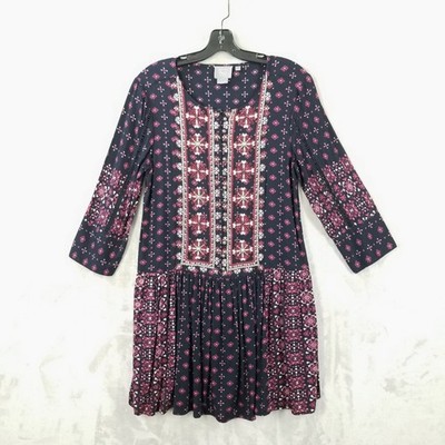 Vanessa Virginia Anthropologie Tunic Dress Medium Boho Embroidered Beaded