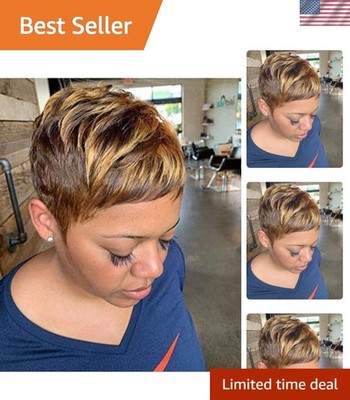 Chic Short Pixie Cut Wig with Brown and Blonde Highlights - Heat Resistant