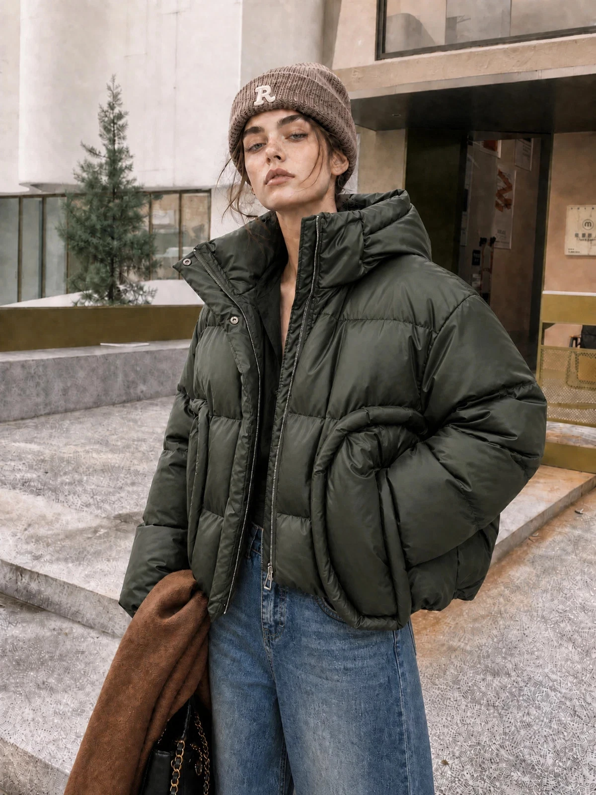 Women's Premium 90/10 Duck Down Puffer Jacket Short Quilted Winter Coat Green