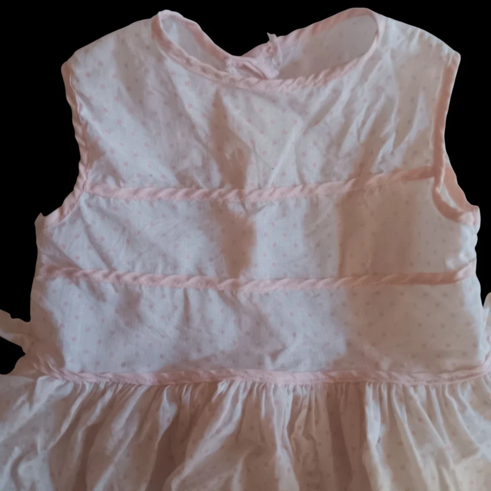 Винтажный 1T 18 м Baby девочек платье розовый горошек 1950-х без рукавов оборки кромки 1 из 1 - Изображение 2 из 4