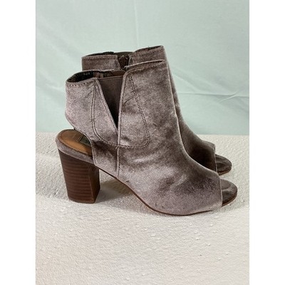 Steve Madden Grey Velvet Peep Toe Ankle Boots Block Heel Size 5