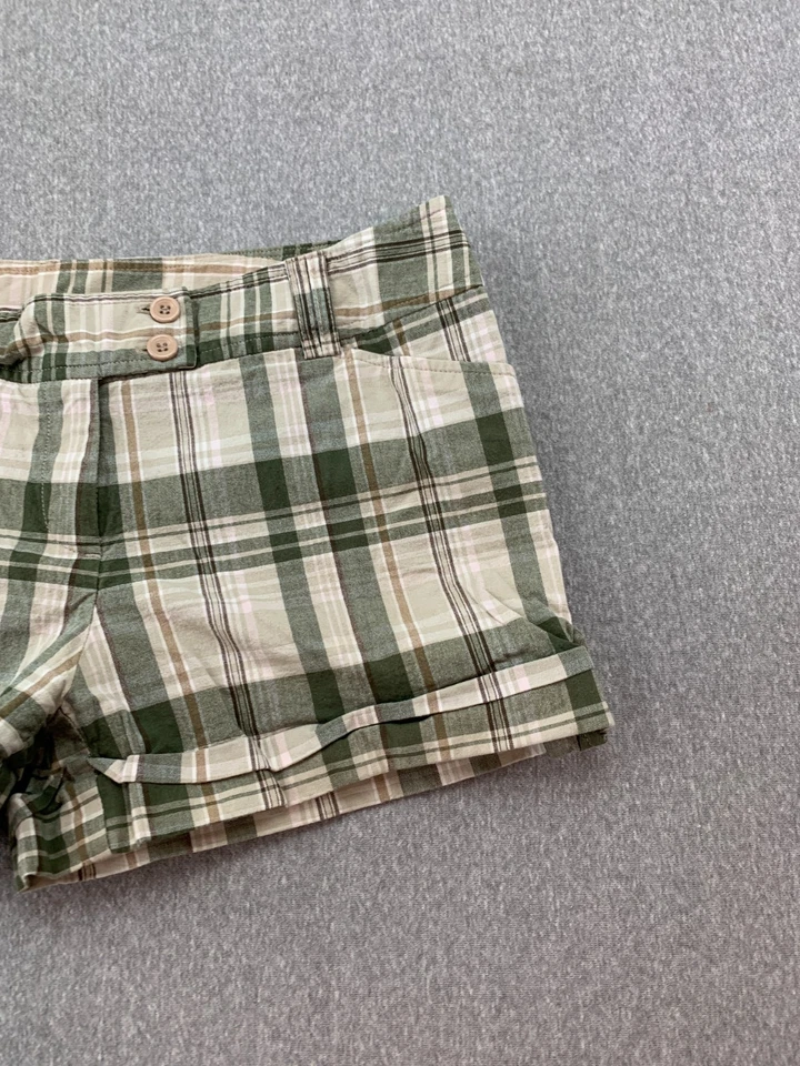 Pantalones Cortos Tracy Evans Roll Tab Puño Mujer Talla 11 Verde Beige A Cuadros 3 pulgadas Entrepierna Foto 4 de 4
