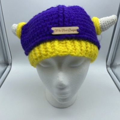 Off The Hook Designs Purple Yellow Crochet Viking Beanie Winter Hat