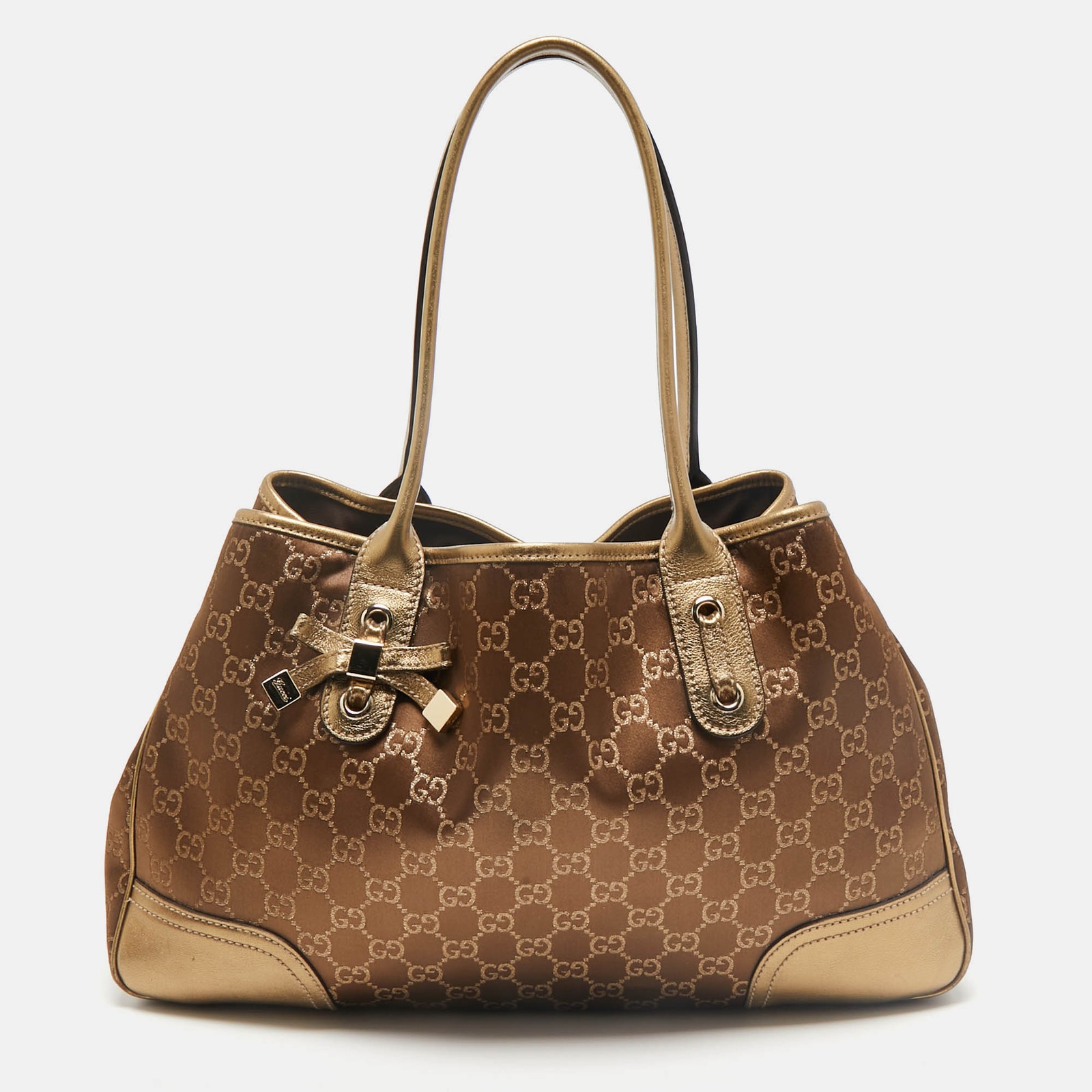 Gucci GG Princy Tote in Bronze Gold Fabric and Leather  